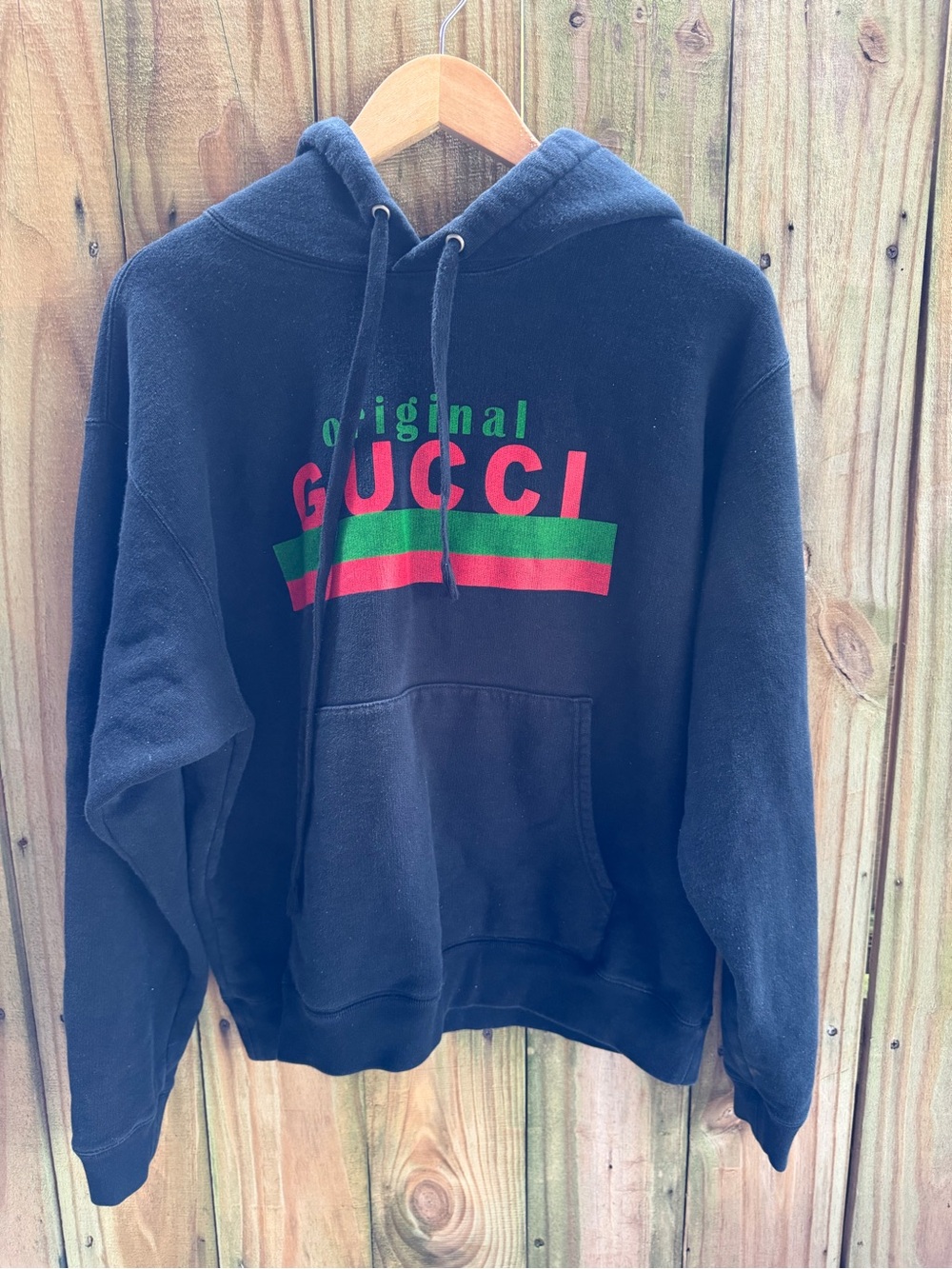 Gucci Black Crewneck Hoodie with Green & Red Logo Stripe size small